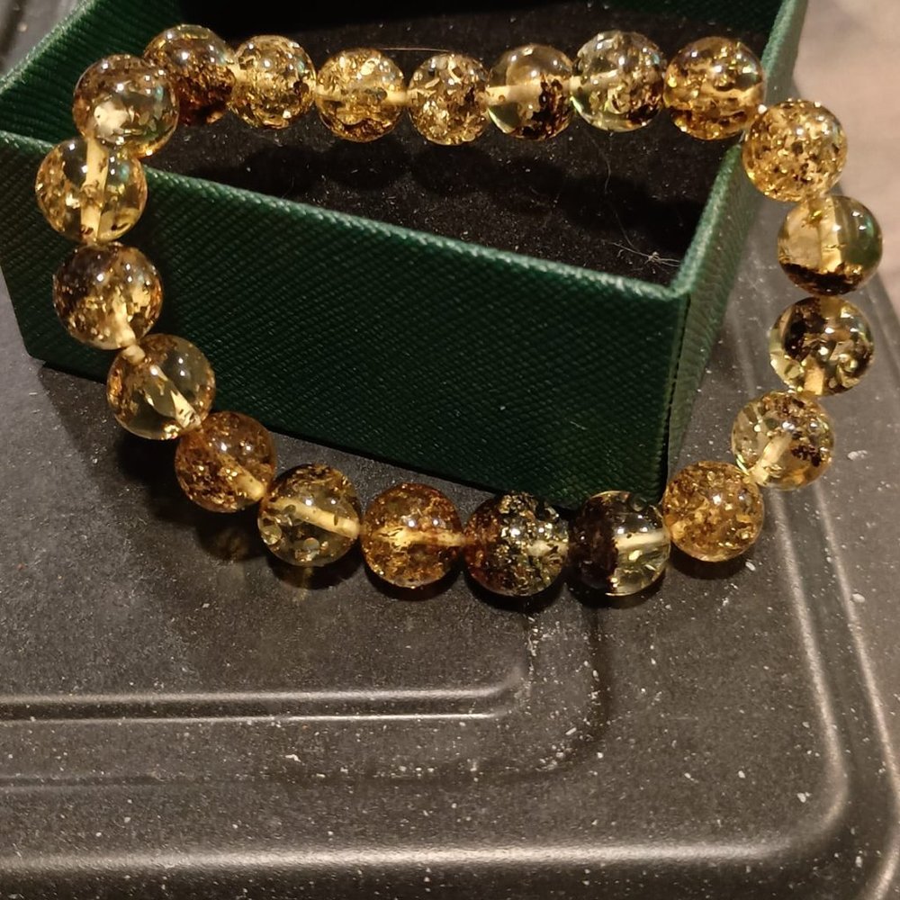 unisex 7.8 inch 10mm beads green baltic amber stretch bracelet
